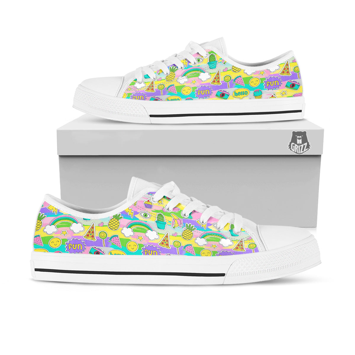 Colorful And Cute Stickers Print Pattern White Low Top Shoes-grizzshop