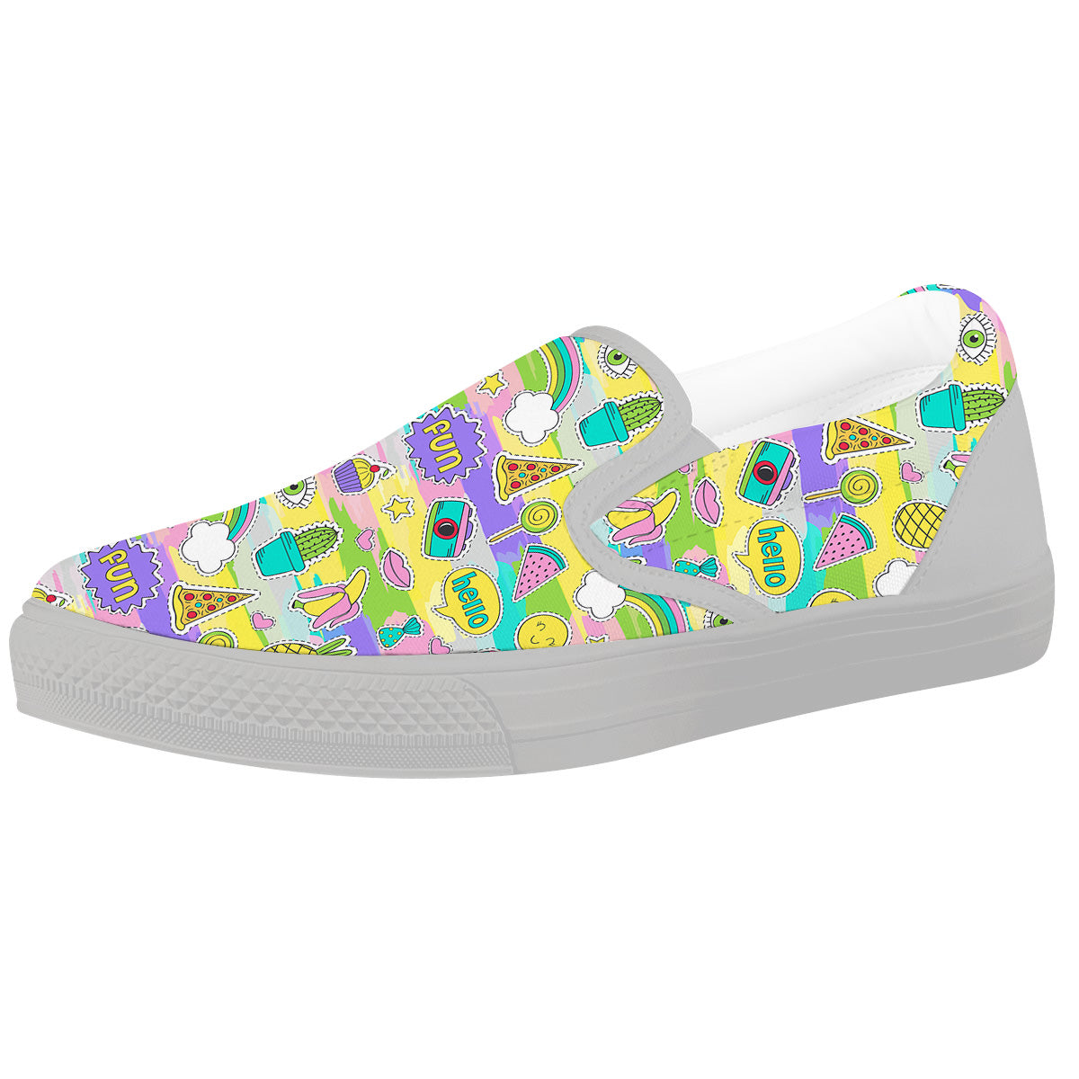 Colorful And Cute Stickers Print Pattern White Slip On Shoes-grizzshop