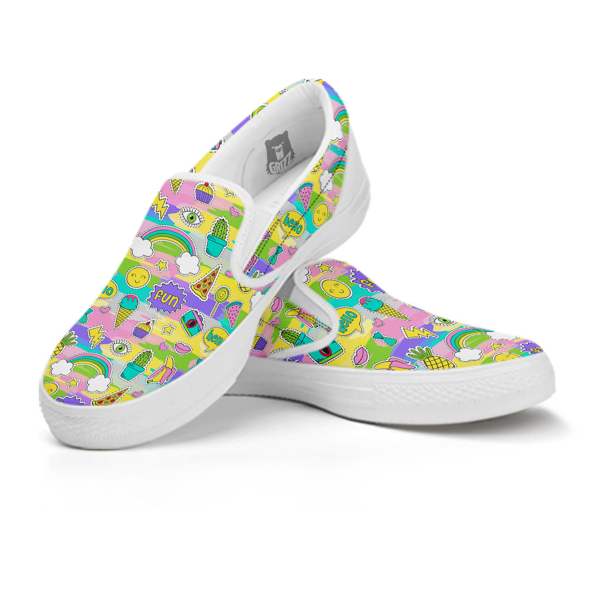 Colorful And Cute Stickers Print Pattern White Slip On Shoes-grizzshop