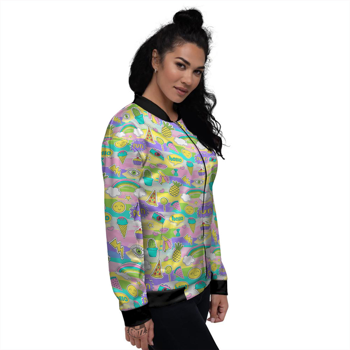 Colorful And Cute Stickers Print Pattern Women's Bomber Jacket-grizzshop