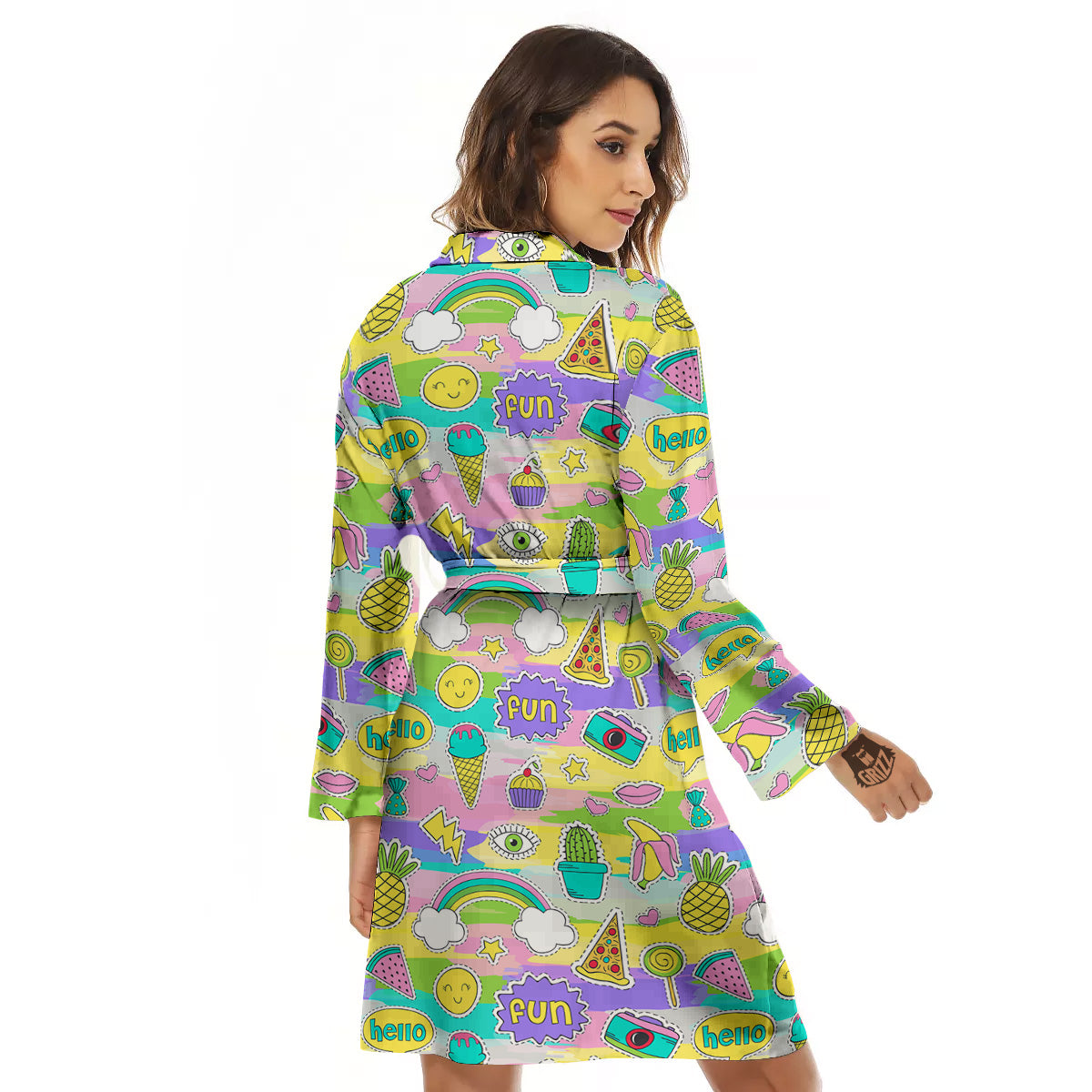 Colorful And Cute Stickers Print Pattern Women's Robe-grizzshop