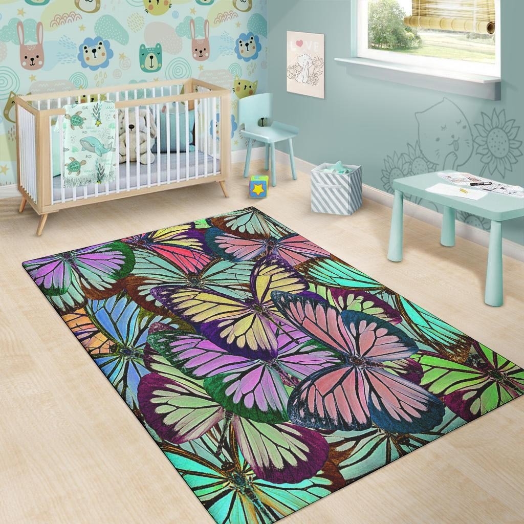 Colorful Butterfly Print Floor Mat-grizzshop