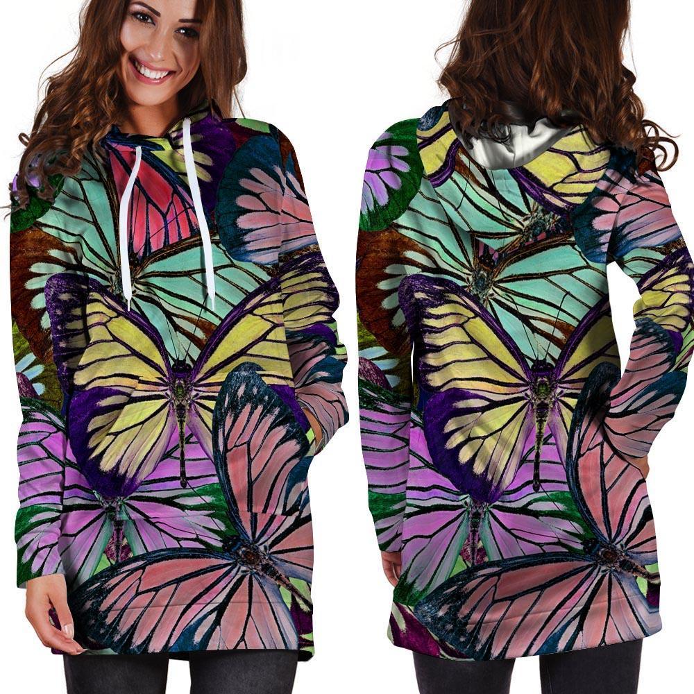 Colorful Butterfly Print Hoodie Dress-grizzshop