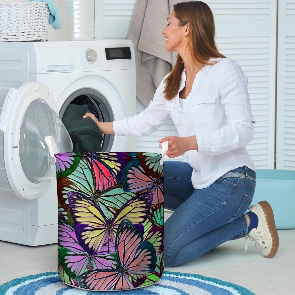 Colorful Butterfly Print Laundry Basket-grizzshop