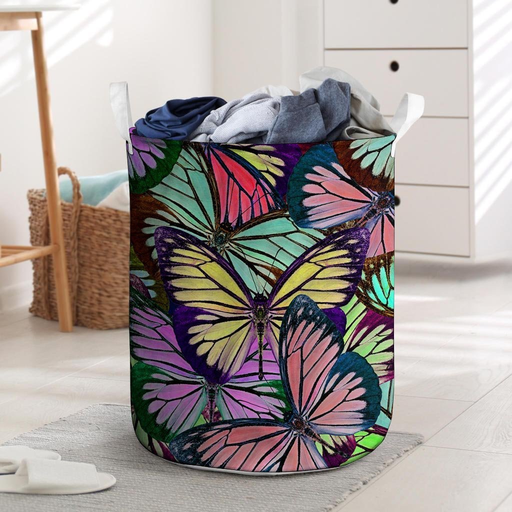 Colorful Butterfly Print Laundry Basket-grizzshop