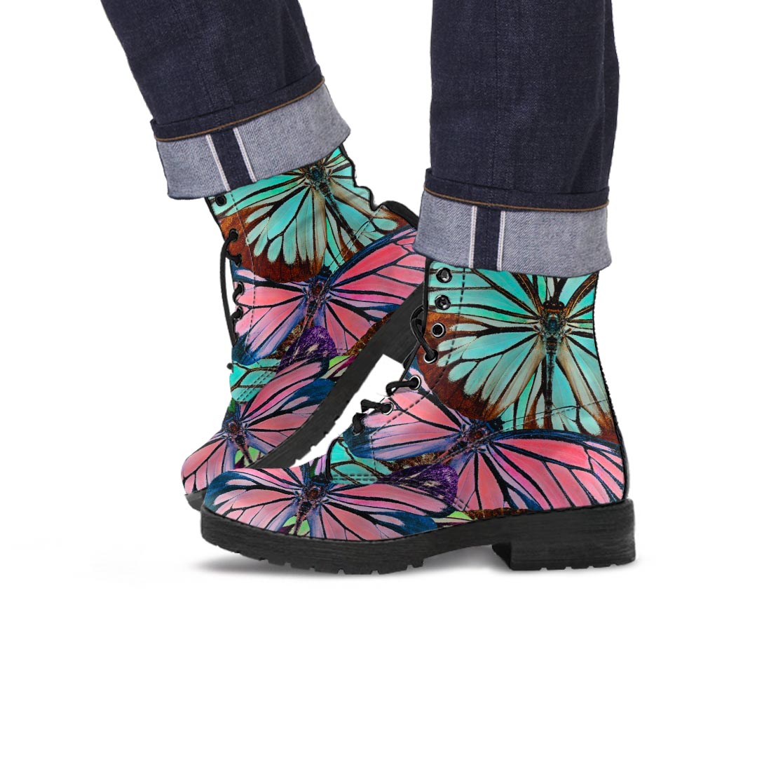 Colorful Butterfly Print Men's Boots-grizzshop
