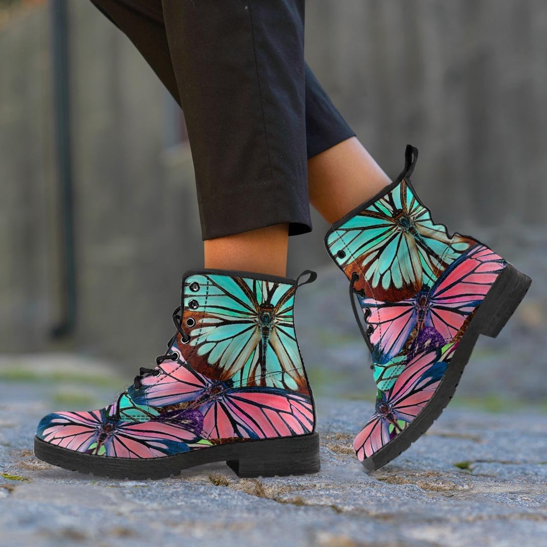 Colorful Butterfly Print Men's Boots-grizzshop