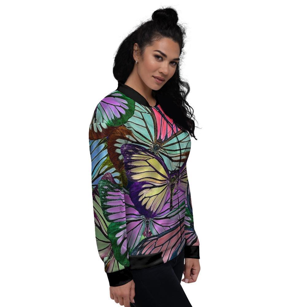Colorful Butterfly Print Women's Bomber Jacket-grizzshop