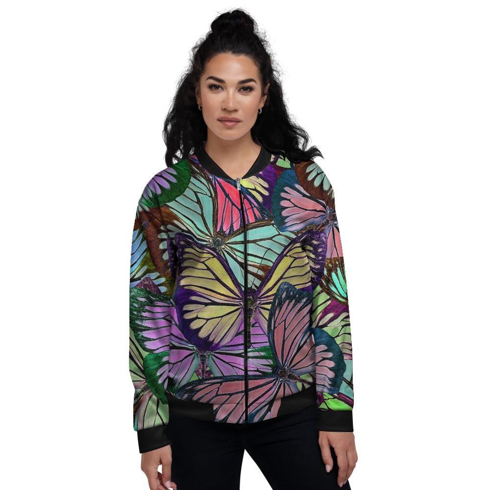 Colorful Butterfly Print Women's Bomber Jacket-grizzshop