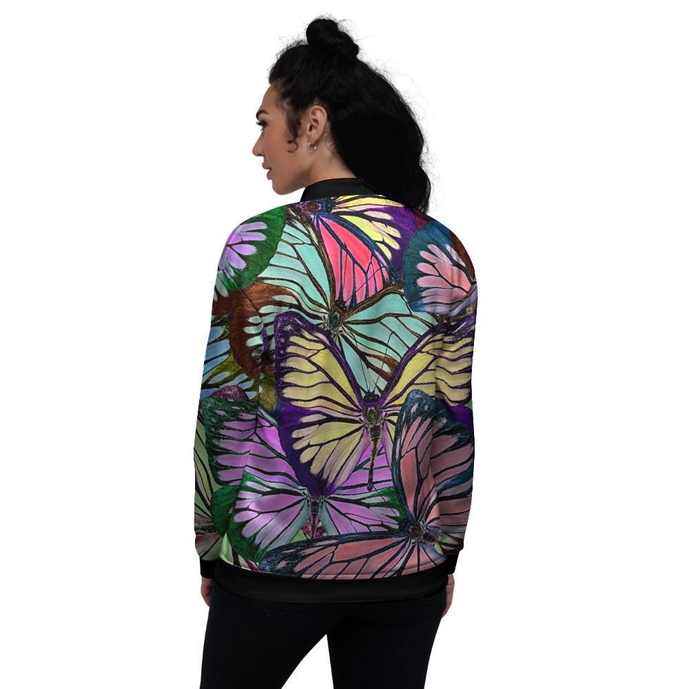 Colorful Butterfly Print Women's Bomber Jacket-grizzshop