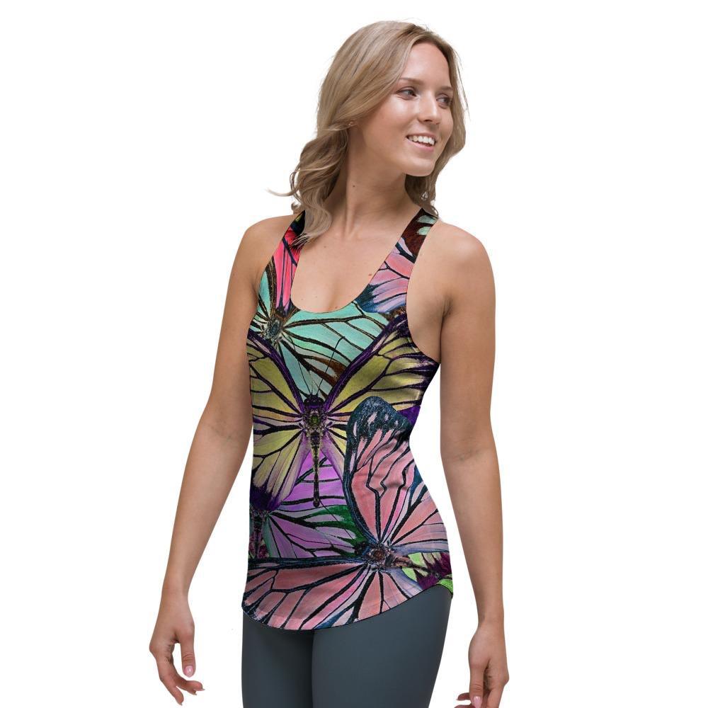 Colorful Butterfly Print Women's Racerback Tank Top-grizzshop
