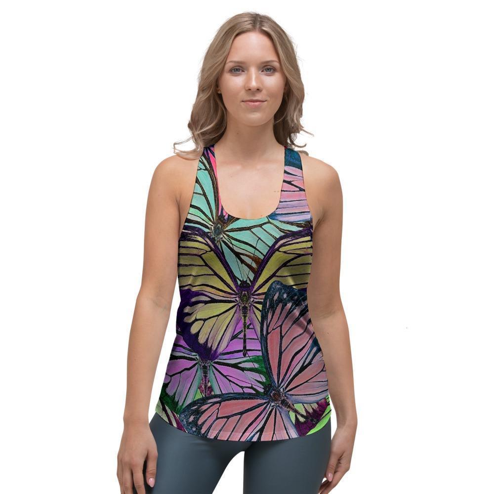 Colorful Butterfly Print Women's Racerback Tank Top-grizzshop