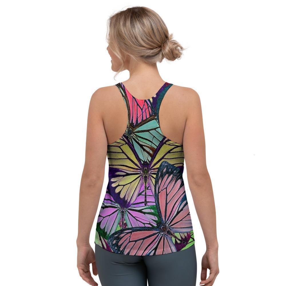 Colorful Butterfly Print Women's Racerback Tank Top-grizzshop