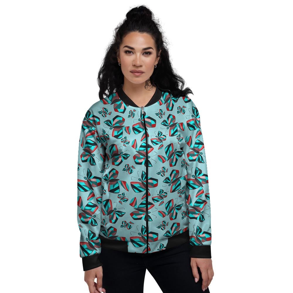 Colorful Butterfly Retro Print Pattern Women's Bomber Jacket-grizzshop