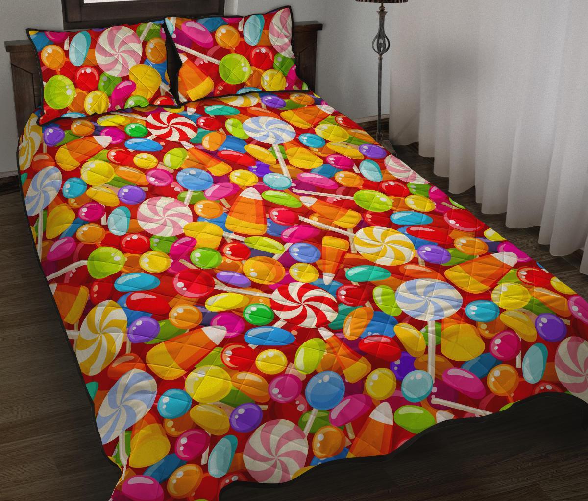 Colorful Candy Pattern Print Bed Set Quilt-grizzshop