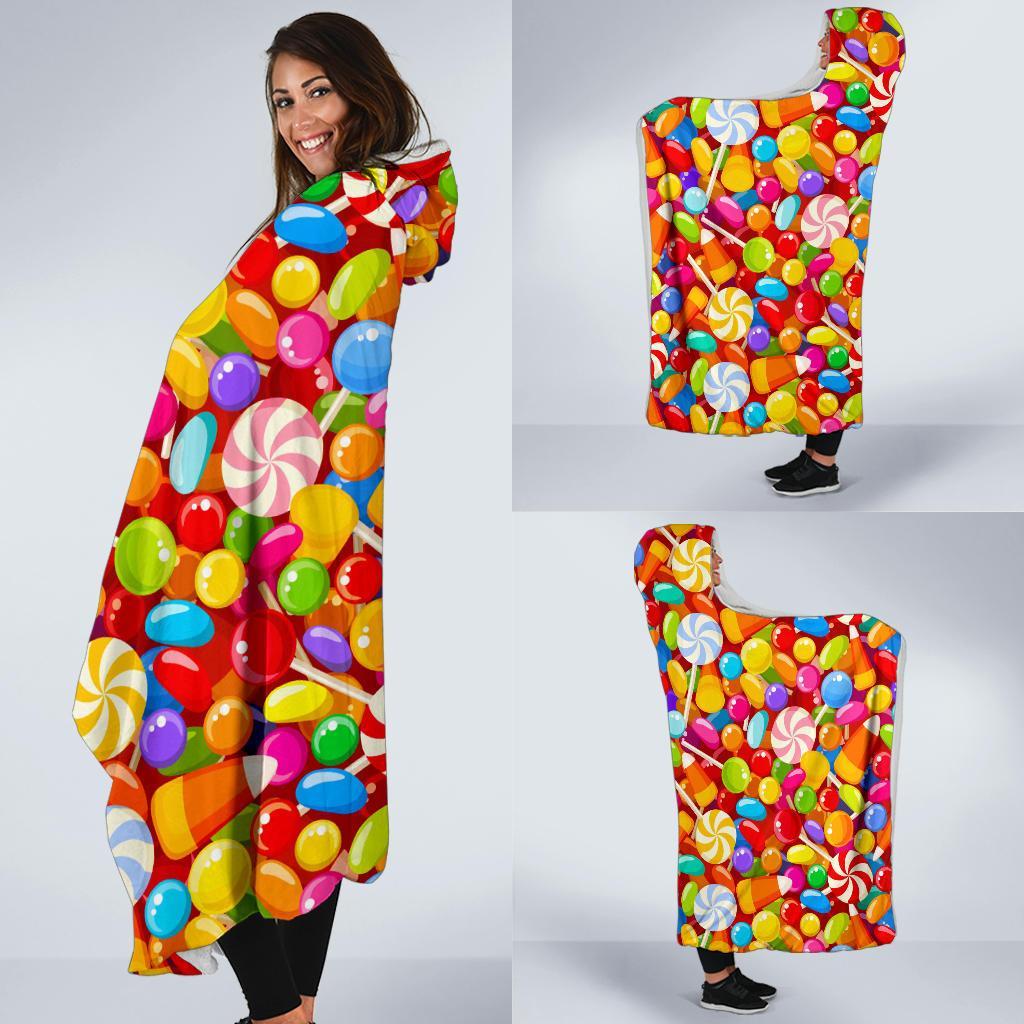 Colorful Candy Pattern Print Hooded Blanket-grizzshop