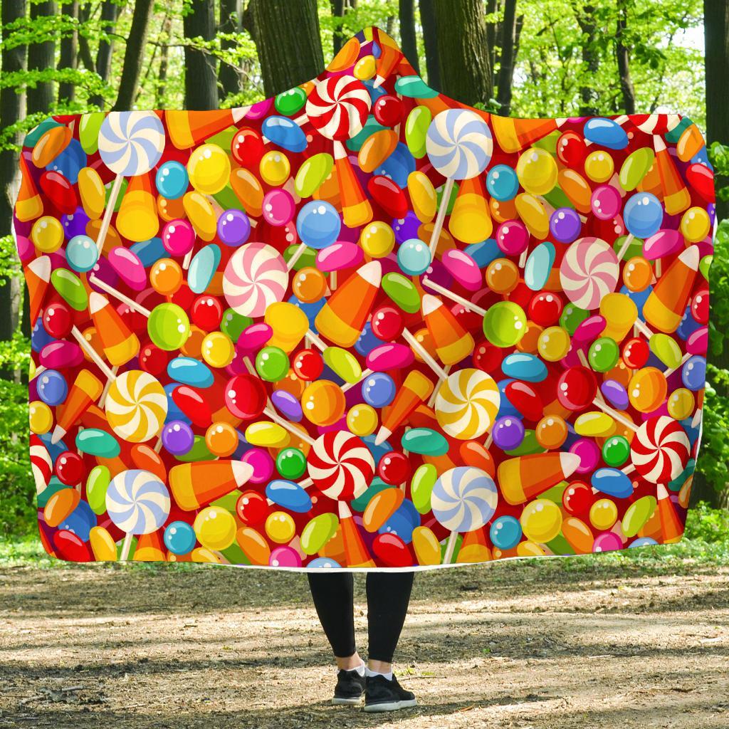 Colorful Candy Pattern Print Hooded Blanket-grizzshop