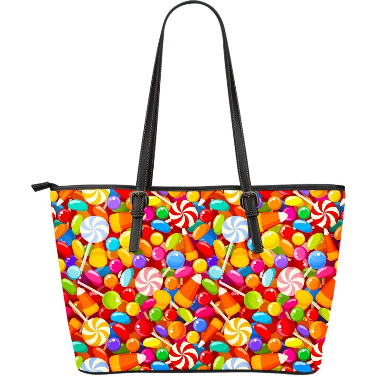 Colorful Candy Pattern Print Leather Tote Bag-grizzshop