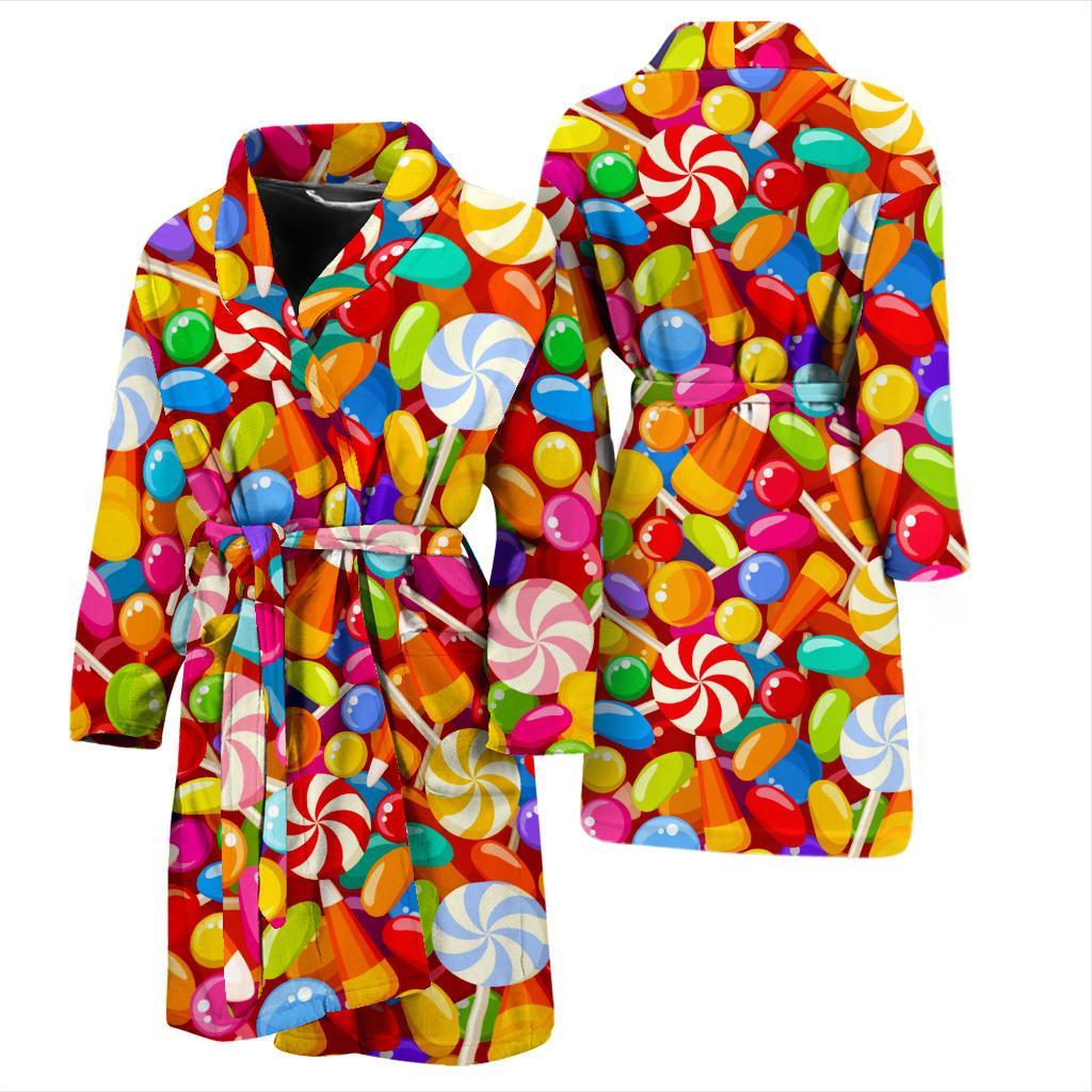 Colorful Candy Pattern Print Men Long Robe-grizzshop