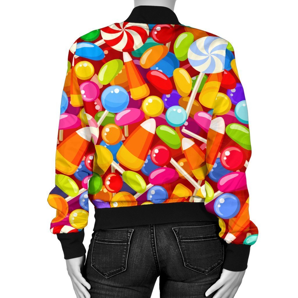 Colorful Candy Pattern Print Women Casual Bomber Jacket-grizzshop