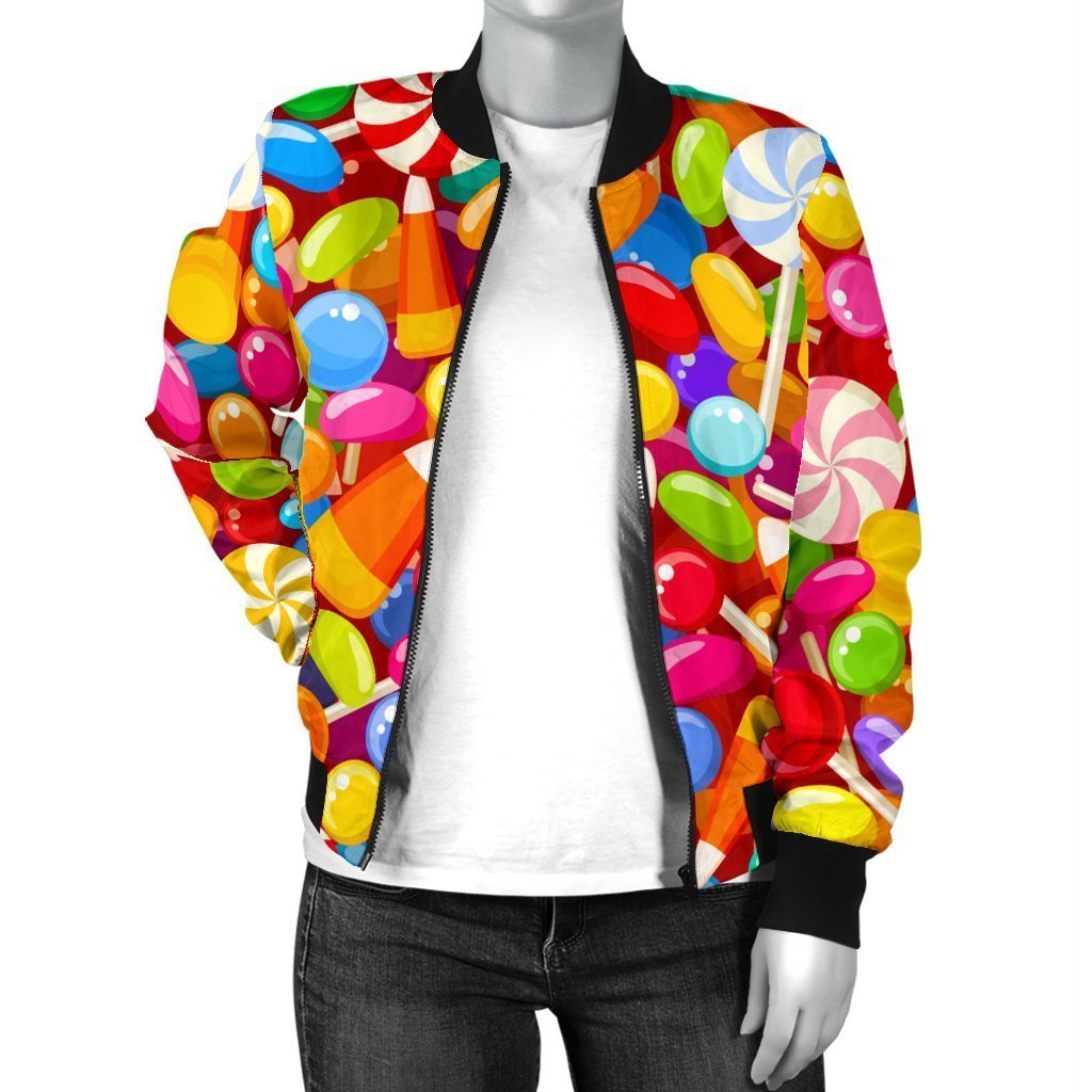 Colorful Candy Pattern Print Women Casual Bomber Jacket-grizzshop