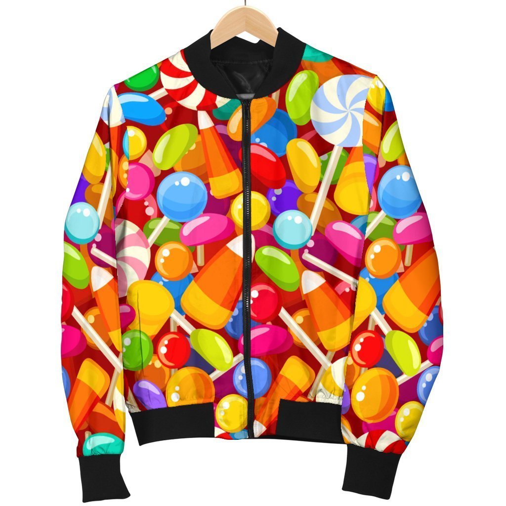 Colorful Candy Pattern Print Women Casual Bomber Jacket-grizzshop