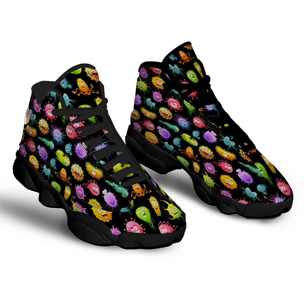 Colorful Cartoon Viruses Print Pattern Black Basketball Shoes-grizzshop