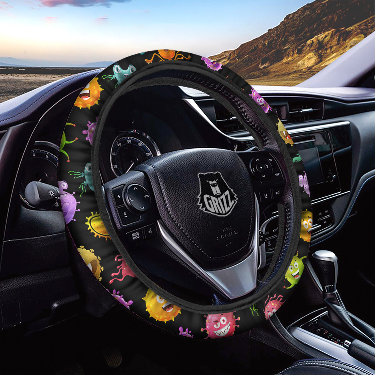 Colorful Cartoon Viruses Print Pattern Car Steering Wheel Cover-grizzshop