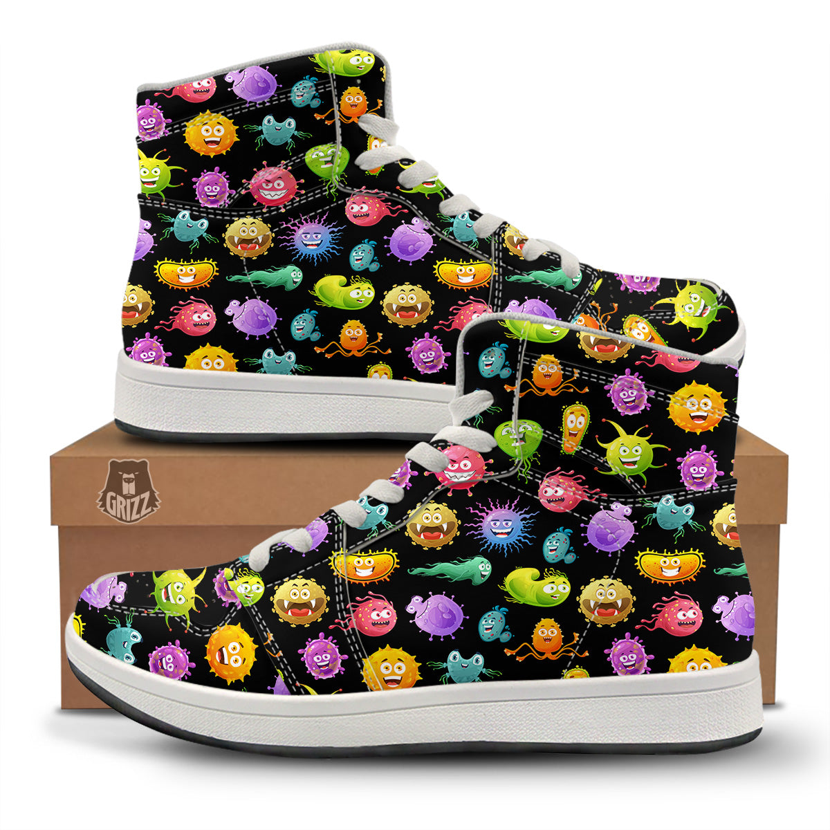 Colorful Cartoon Viruses Print Pattern High Top Sneakers-grizzshop