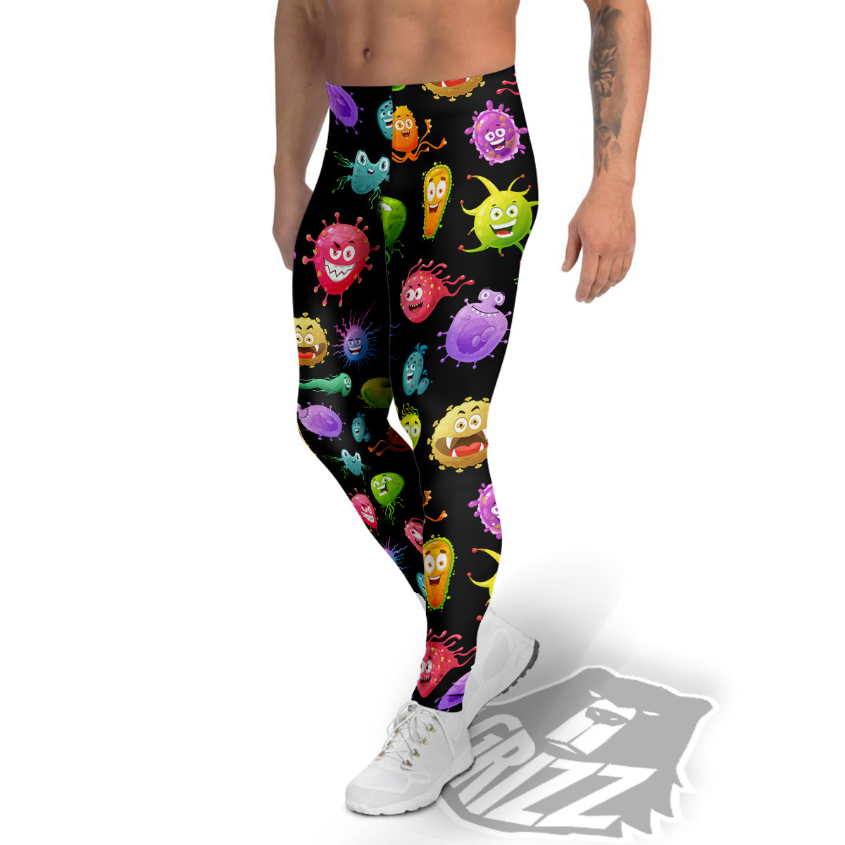 Colorful Cartoon Viruses Print Pattern Men's Leggings-grizzshop