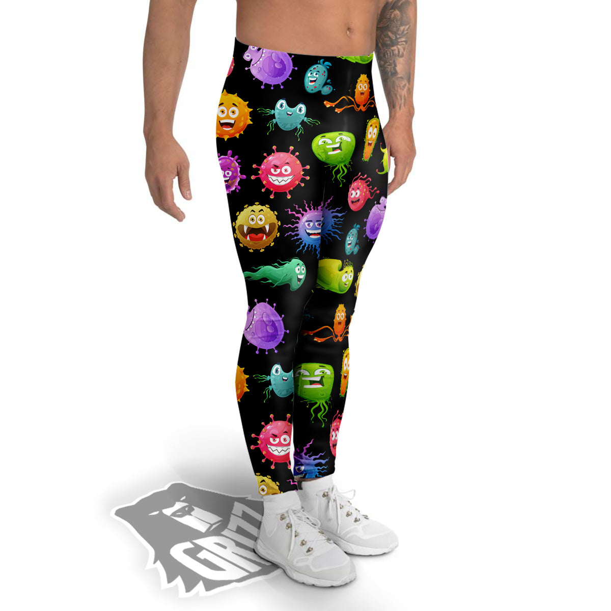 Colorful Cartoon Viruses Print Pattern Men's Leggings-grizzshop