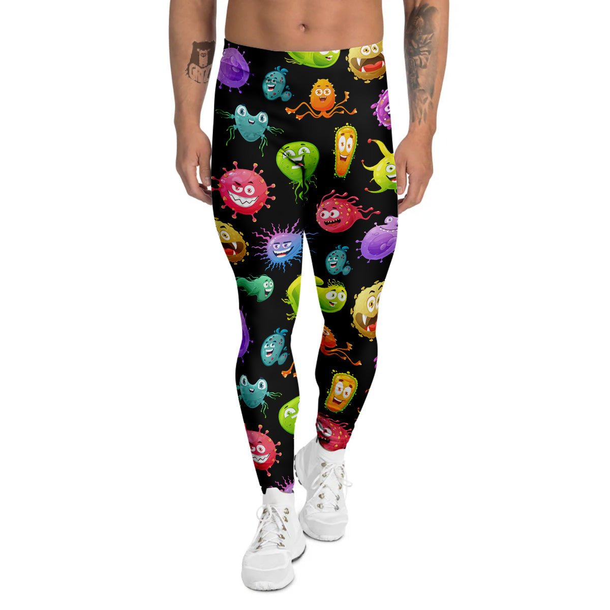 Colorful Cartoon Viruses Print Pattern Men's Leggings-grizzshop