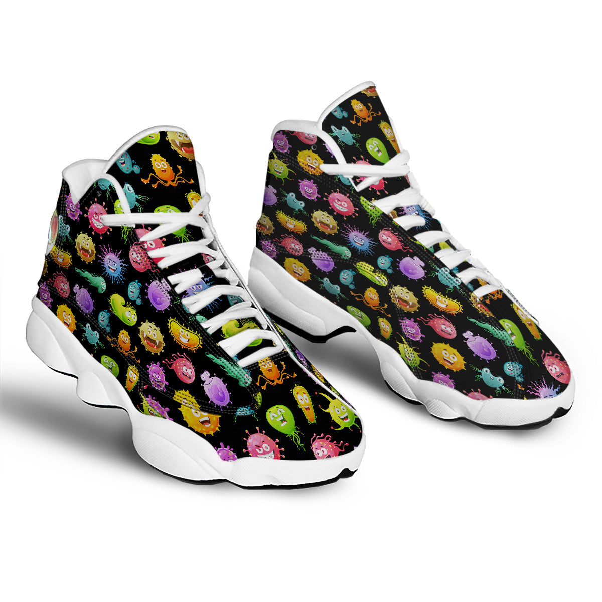 Colorful Cartoon Viruses Print Pattern White Basketball Shoes-grizzshop