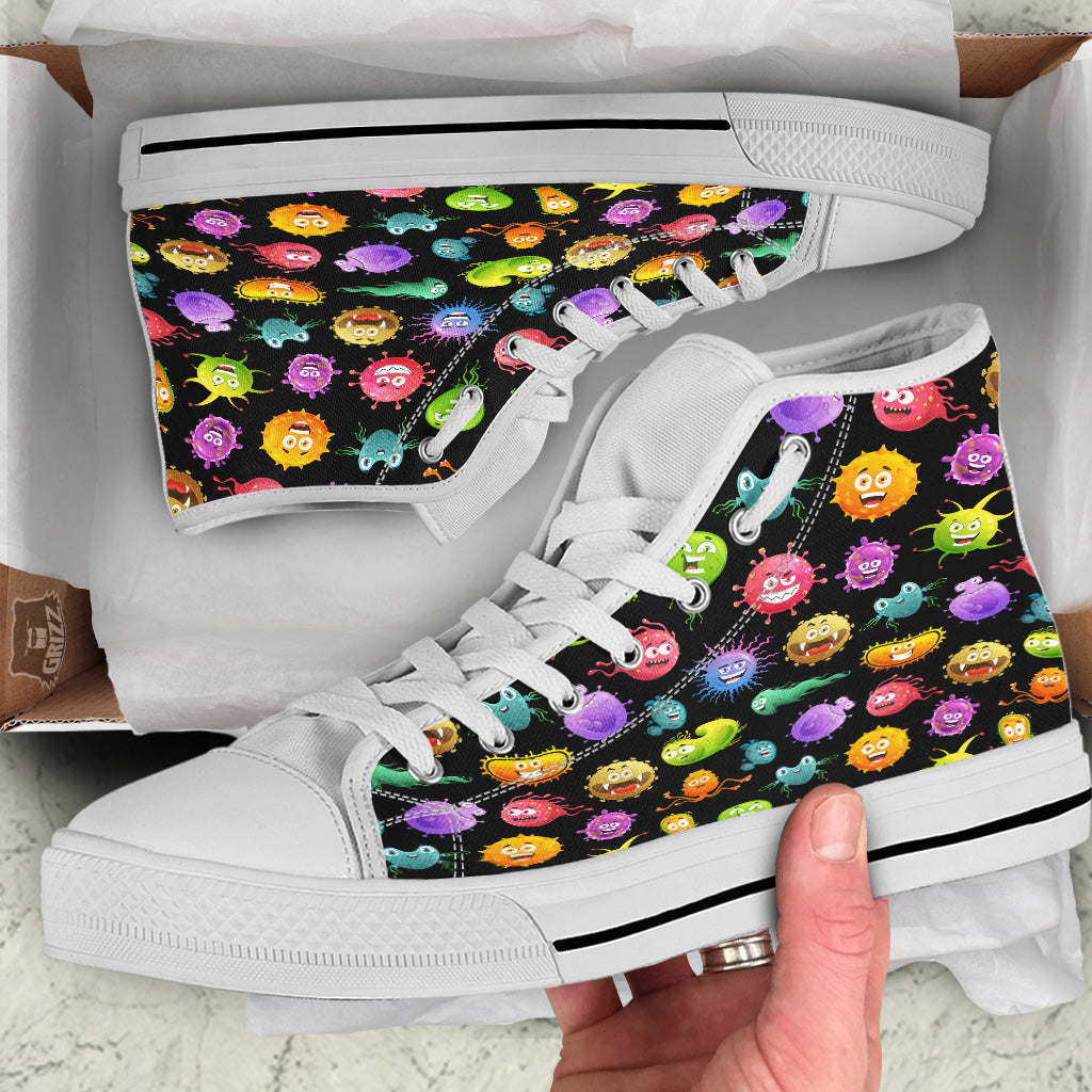 Colorful Cartoon Viruses Print Pattern White High Top Shoes-grizzshop