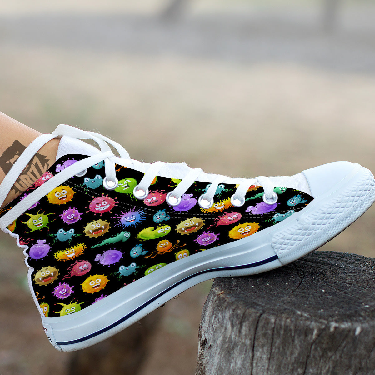 Colorful Cartoon Viruses Print Pattern White High Top Shoes-grizzshop