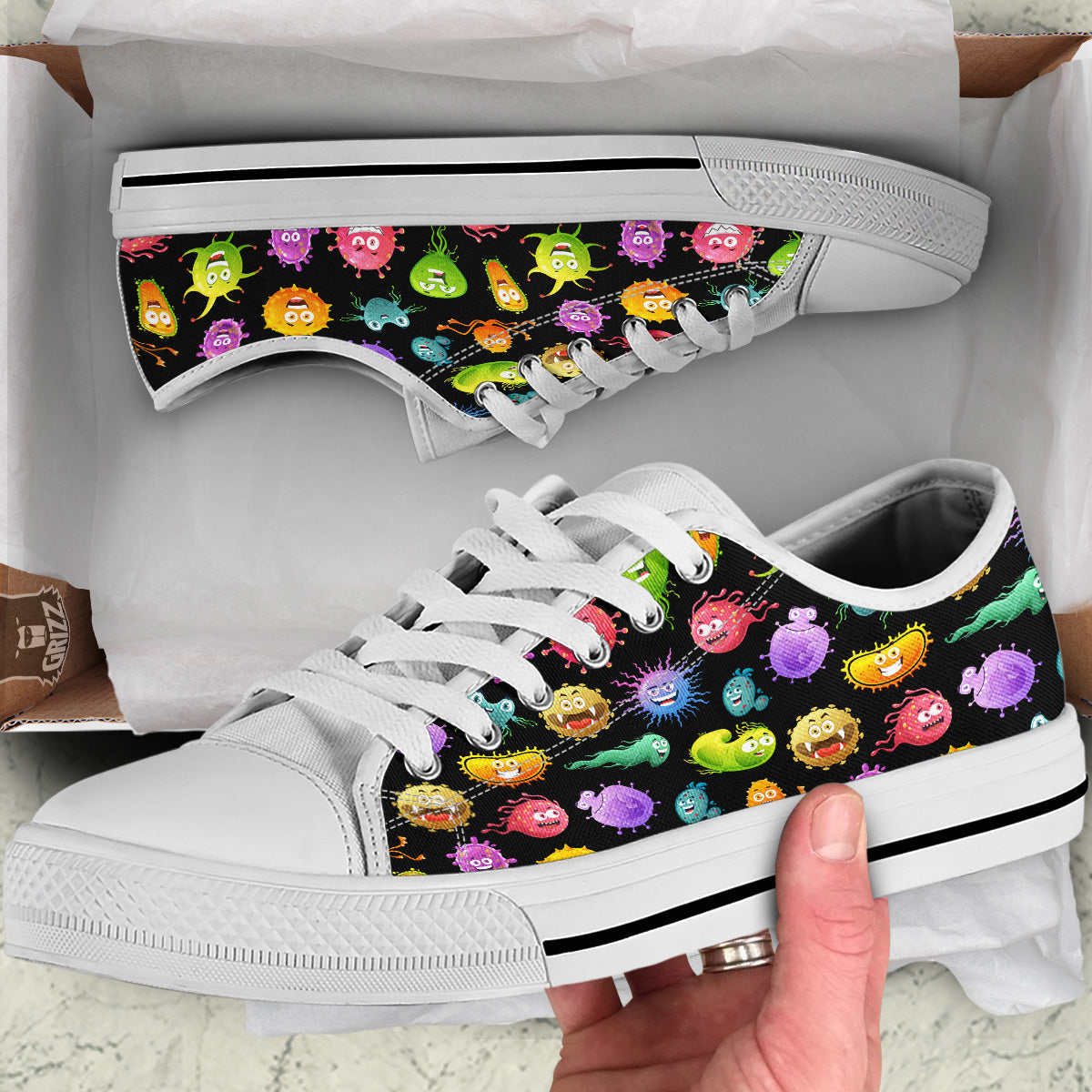 Colorful Cartoon Viruses Print Pattern White Low Top Shoes-grizzshop