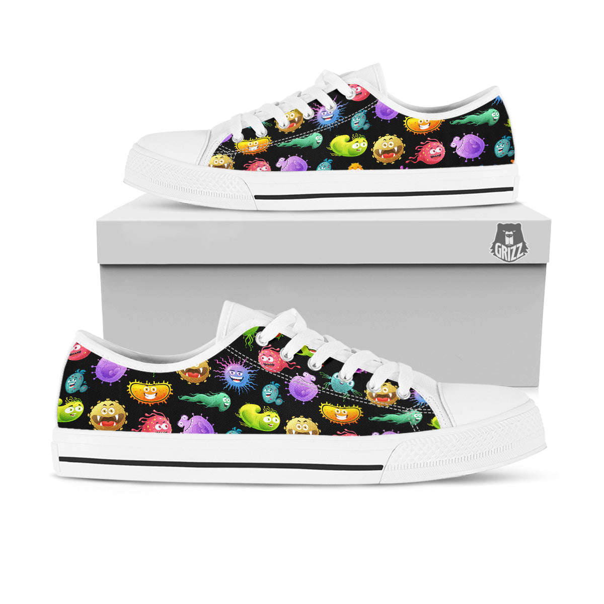 Colorful Cartoon Viruses Print Pattern White Low Top Shoes-grizzshop