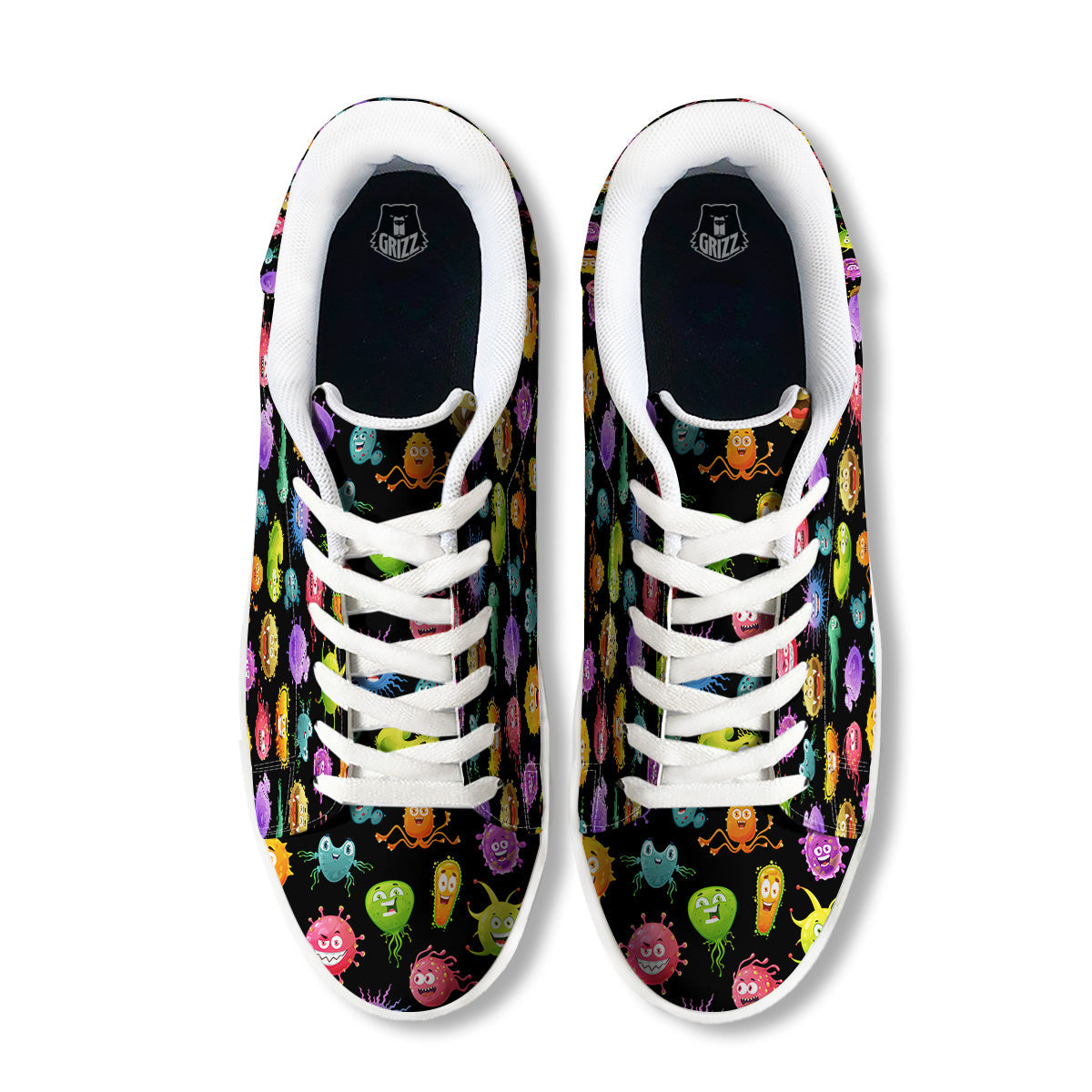 Colorful Cartoon Viruses Print Pattern White Low Top Sneakers-grizzshop