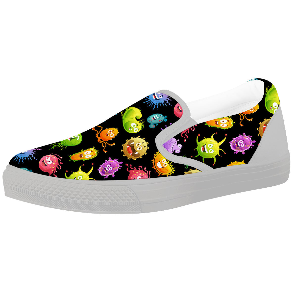 Colorful Cartoon Viruses Print Pattern White Slip On Shoes-grizzshop