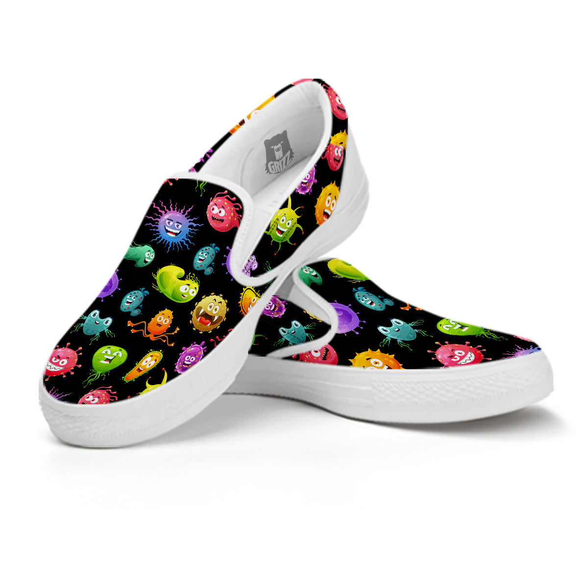 Colorful Cartoon Viruses Print Pattern White Slip On Shoes-grizzshop