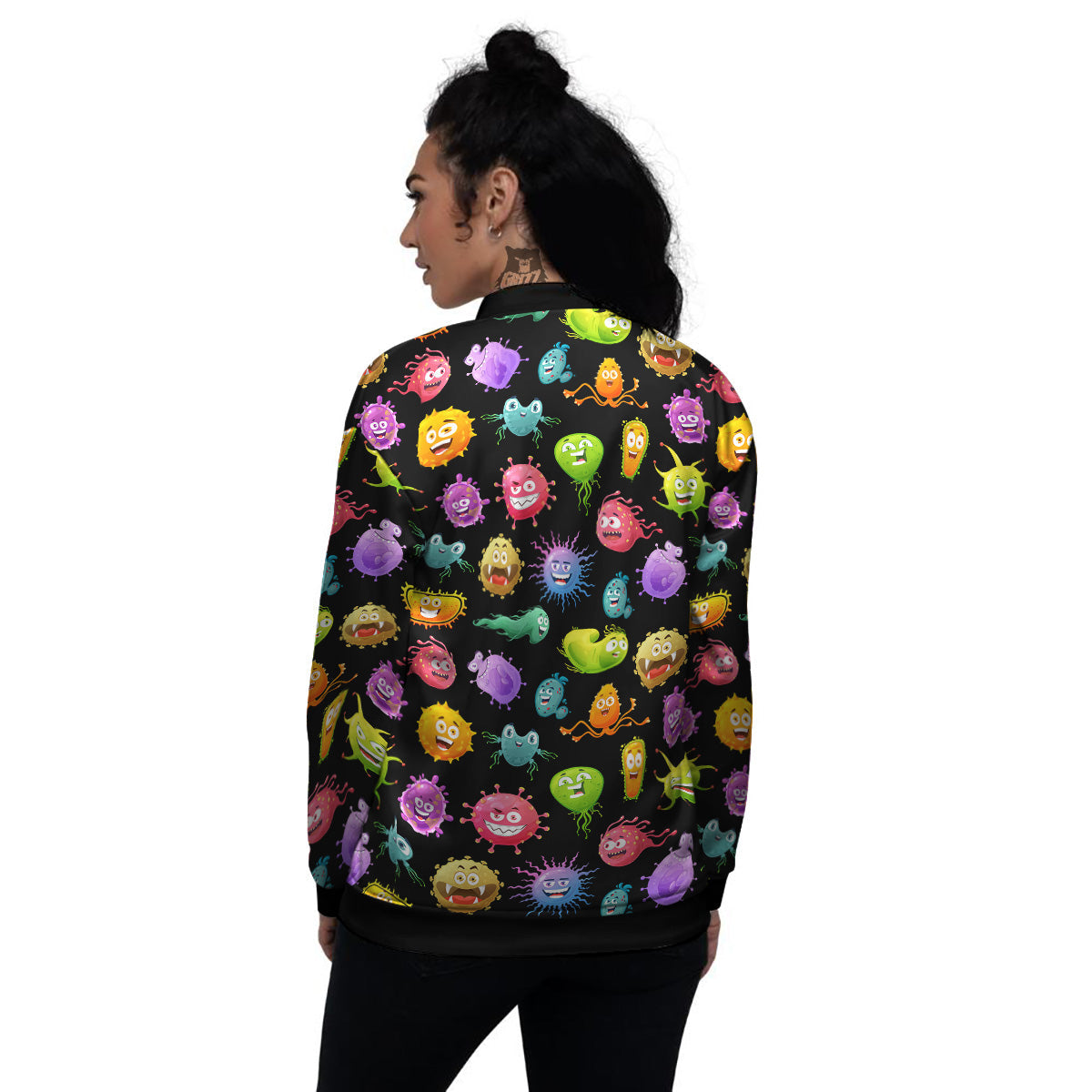 Colorful Cartoon Viruses Print Pattern Women's Bomber Jacket-grizzshop