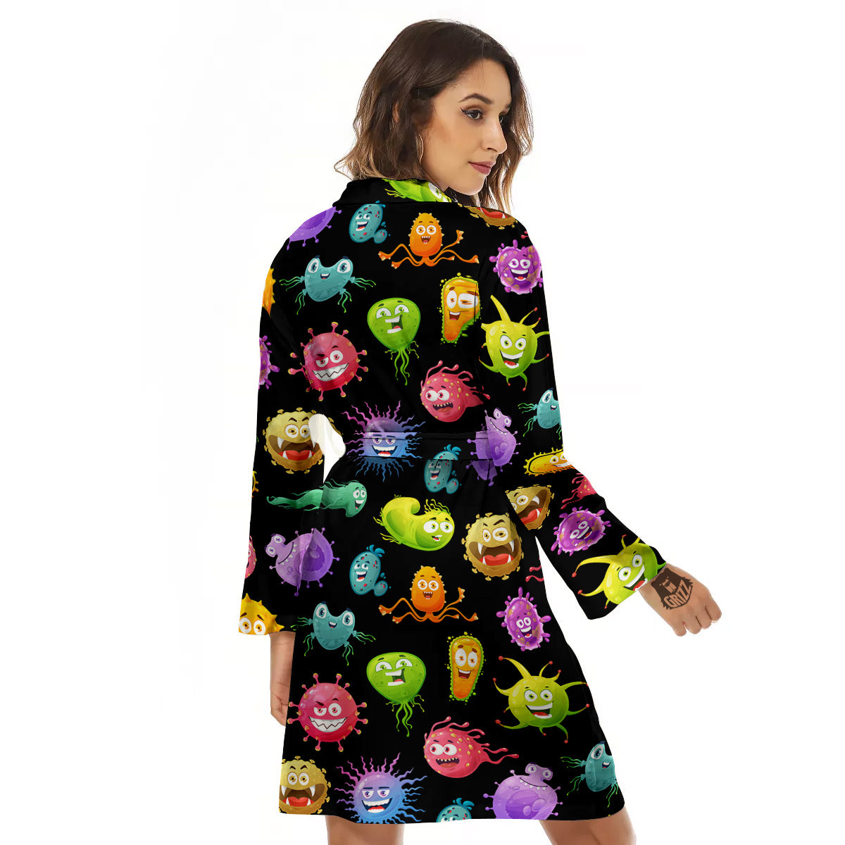 Colorful Cartoon Viruses Print Pattern Women's Robe-grizzshop