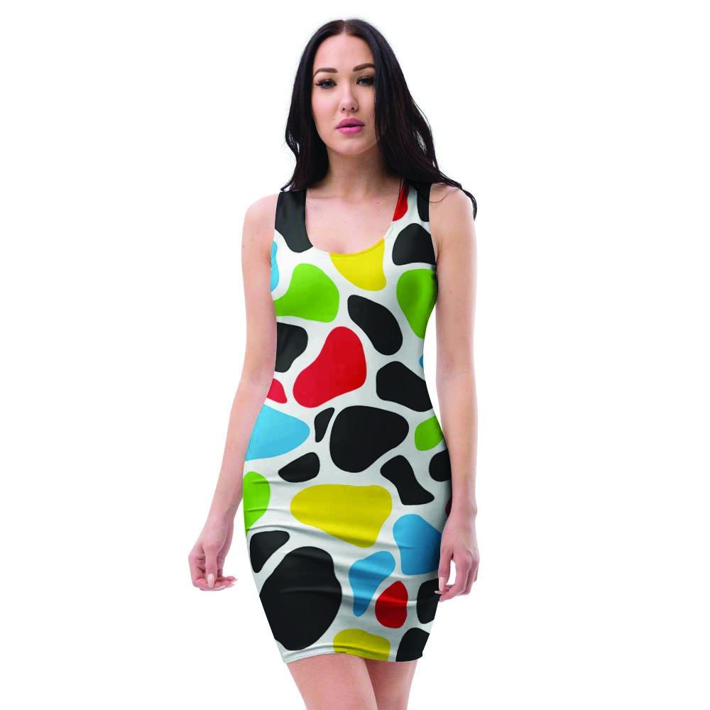 Colorful Cow Print Bodycon Dress-grizzshop