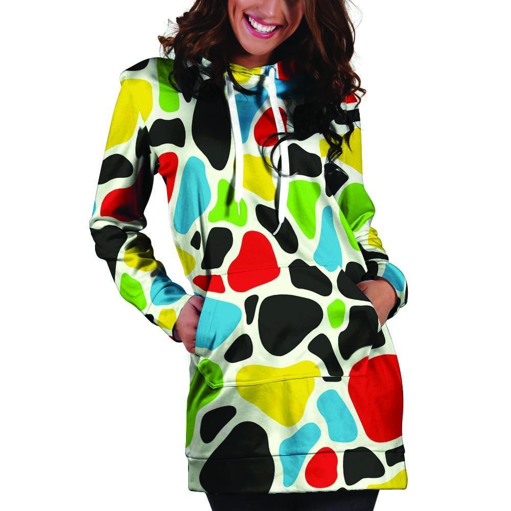 Colorful Cow Print Hoodie Dress-grizzshop