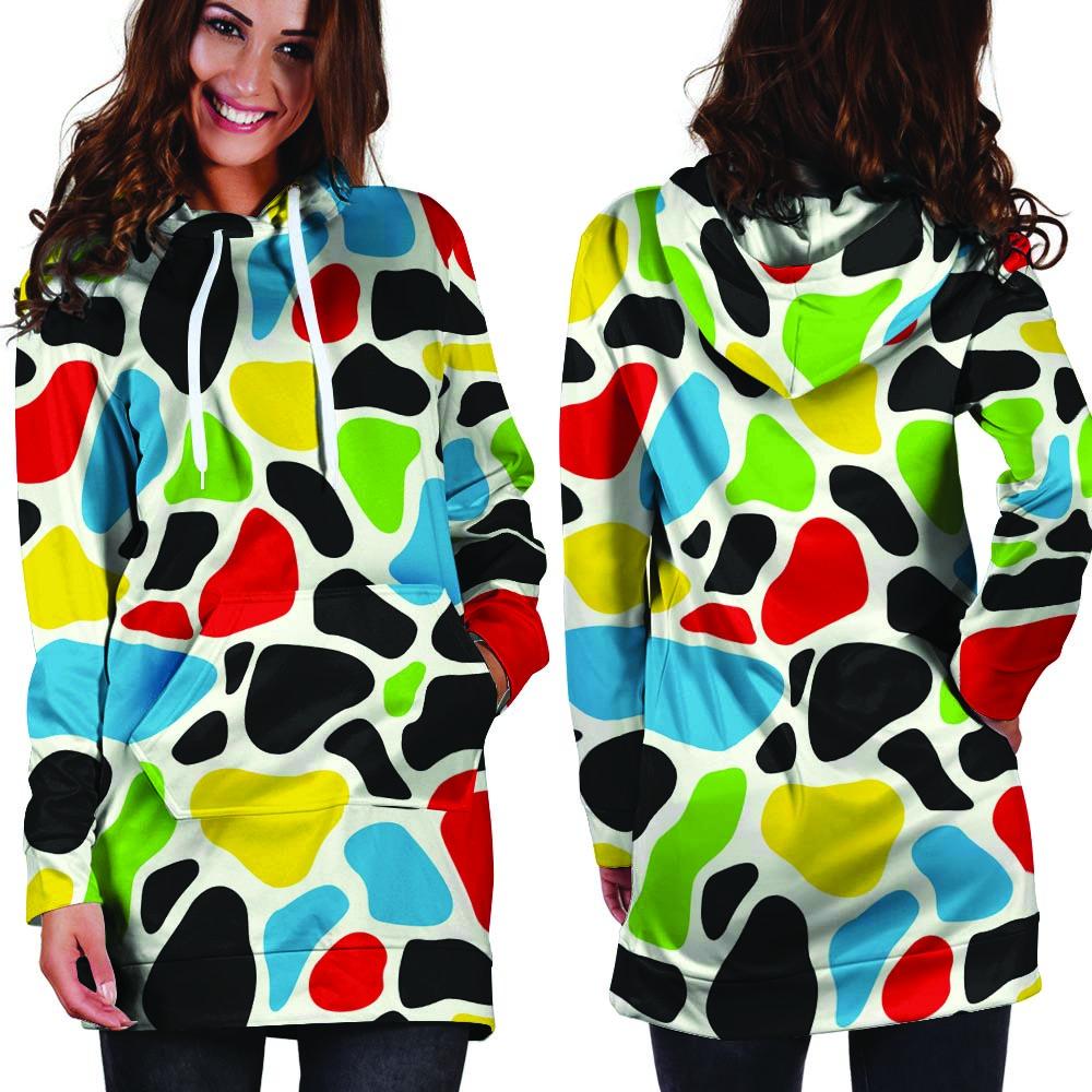 Colorful Cow Print Hoodie Dress-grizzshop