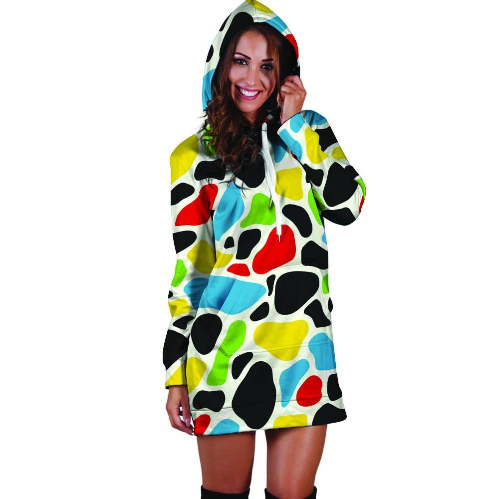 Colorful Cow Print Hoodie Dress-grizzshop