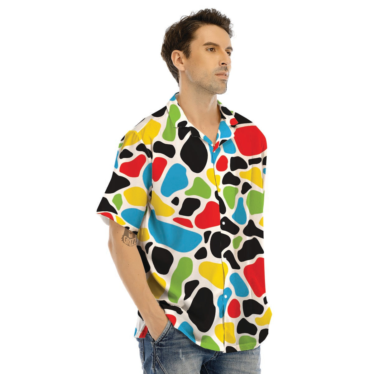 Colorful Cow Print Men’s Hawaiian Shirt-grizzshop