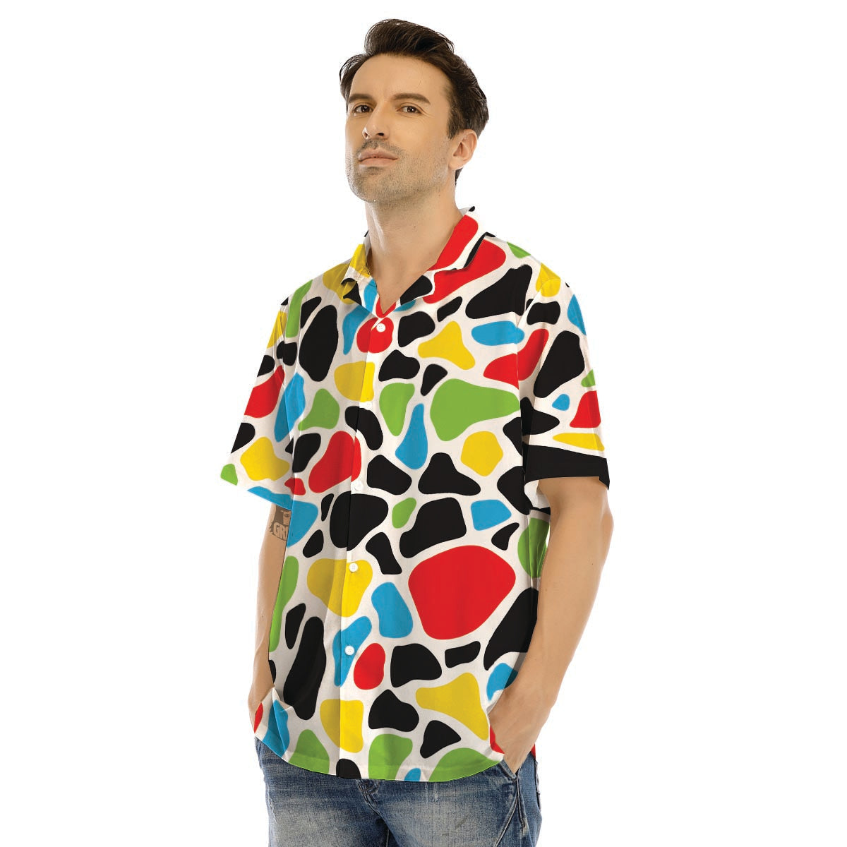 Colorful Cow Print Men’s Hawaiian Shirt-grizzshop