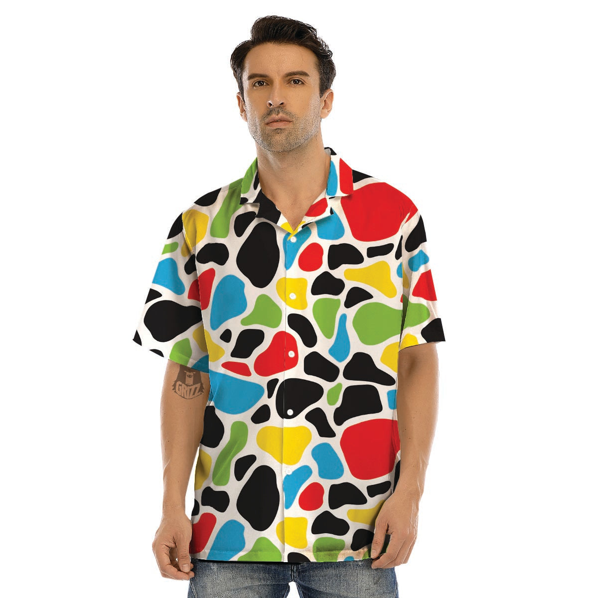 Colorful Cow Print Men’s Hawaiian Shirt-grizzshop
