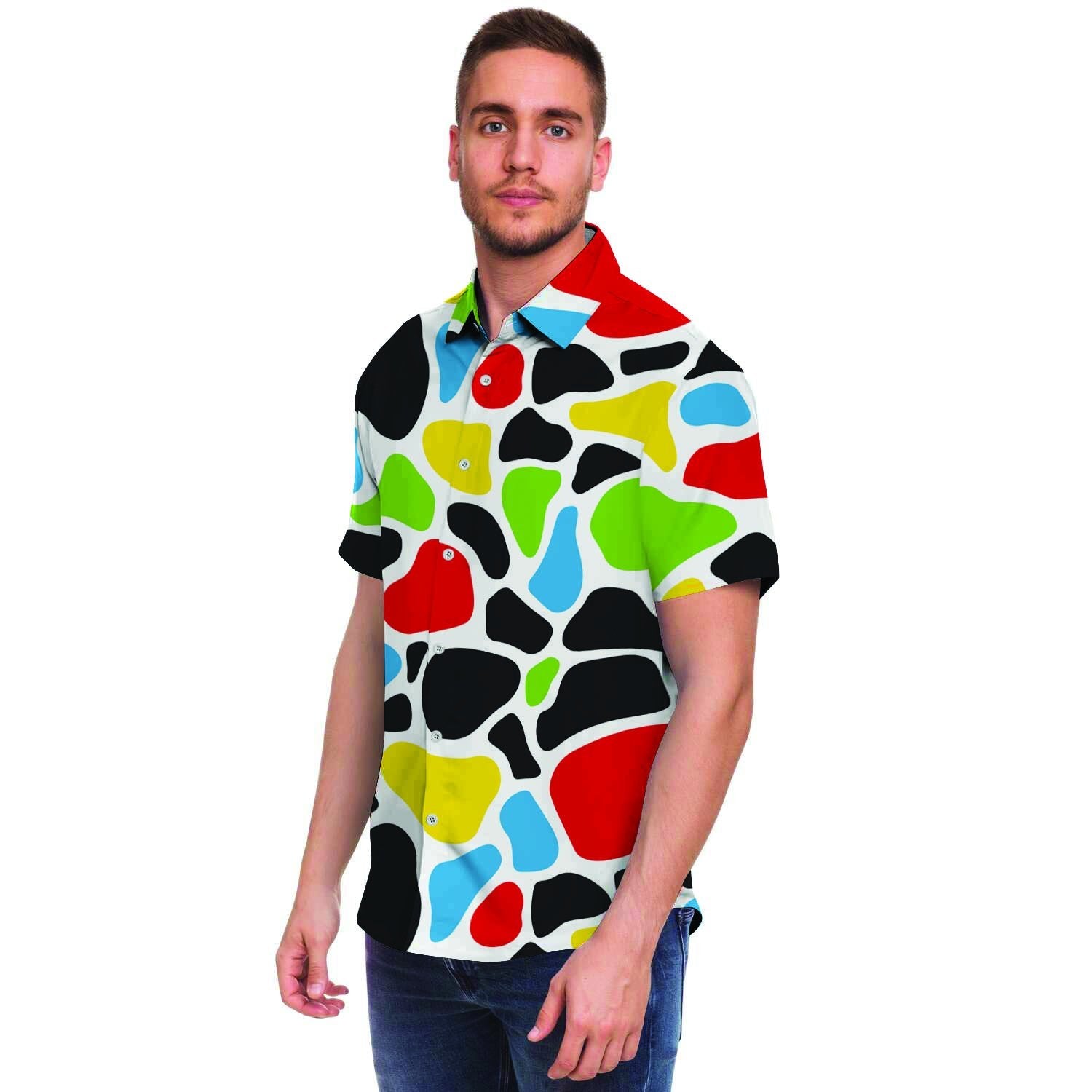 Colorful Cow Print Men's Short Sleeve Shirt-grizzshop